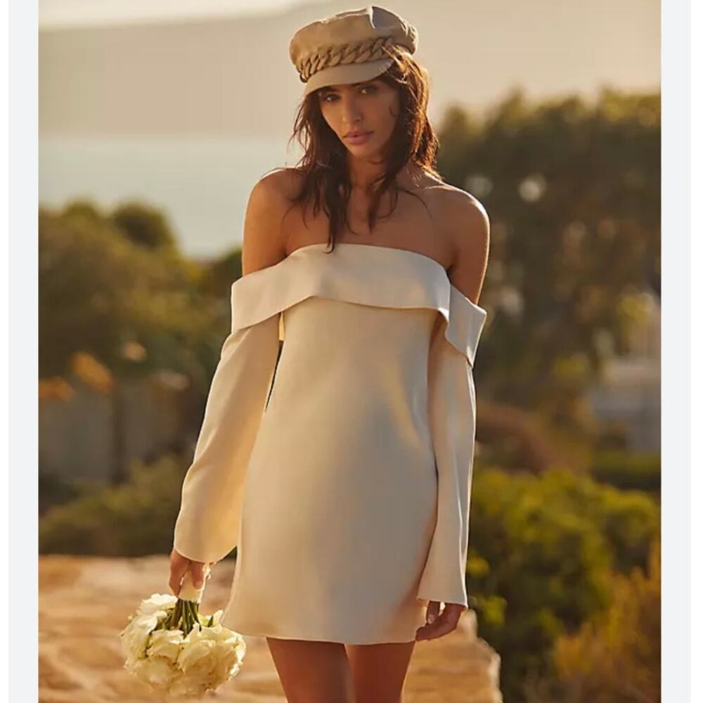 Reformation Cream Off-Shoulder Sheath Mini Dress